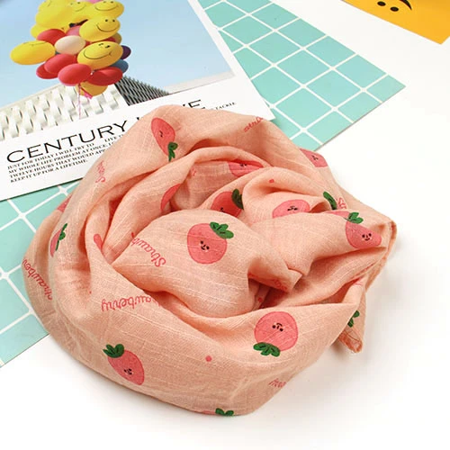 Çocuk Pamuklu İnce Fular - Küçük Çilek Açık Pembe