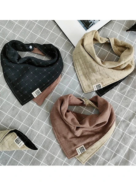 Pamuklu Çocuk Fular - Siyah Kahve Küçük Kontrast Renkli - Resim 3