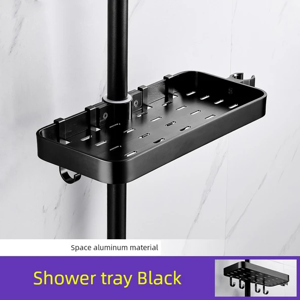 Deliksiz Banyo Duş Rafı - Siyah Dört Kancalı Duş Rafı