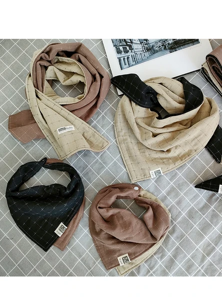 Pamuklu Çocuk Fular - Siyah Kahve Küçük Kontrast Renkli - Resim 2