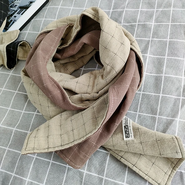 Pamuklu Çocuk Fular - Siyah Kahve Küçük Kontrast Renkli - Resim 11