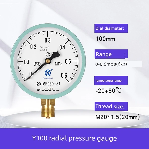 Y100 Basınç Ölçer - Y-100 [0-0.6mpa] 6kg