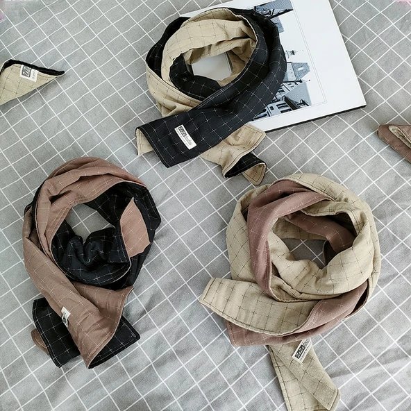 Pamuklu Çocuk Fular - Siyah Kahve Küçük Kontrast Renkli - Resim 8