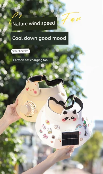 Çocuk Güneş Enerjili Şapka - Haki Yavru Kedi Desenli - Solar ve USB Şarjlı - 4000mAh - Resim 7