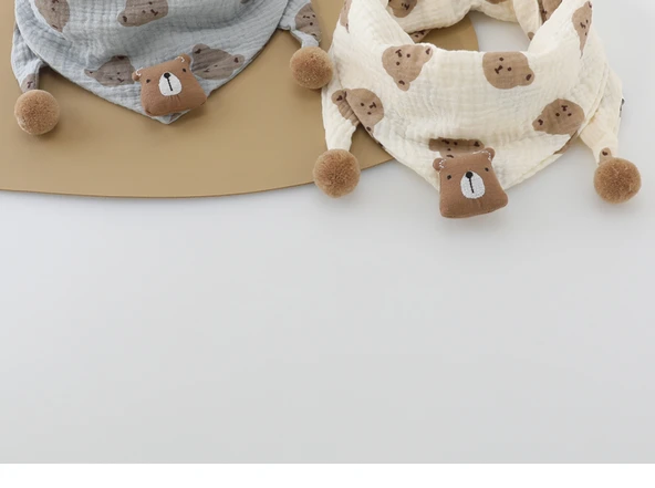 Ayıcık Desenli Pamuklu Bebek Boyunluk - PT Gri Fırlatma Ayı Sarı - Resim 9