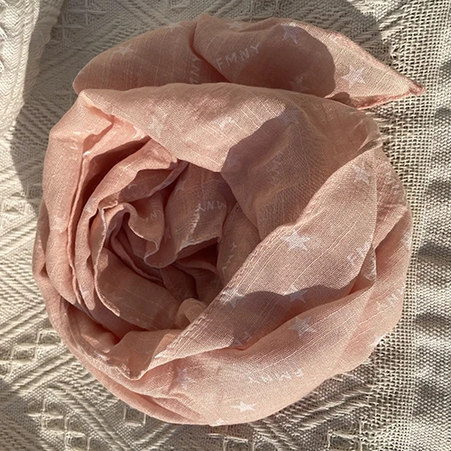 Çocuk Pamuklu İnce Fular - Yıldızlar Açık Pembe
