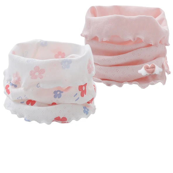 Bebek Pamuklu Boyunluk - (2'li Paket) Beyaz Zemin Desenli + Pudra Pembe Kalp