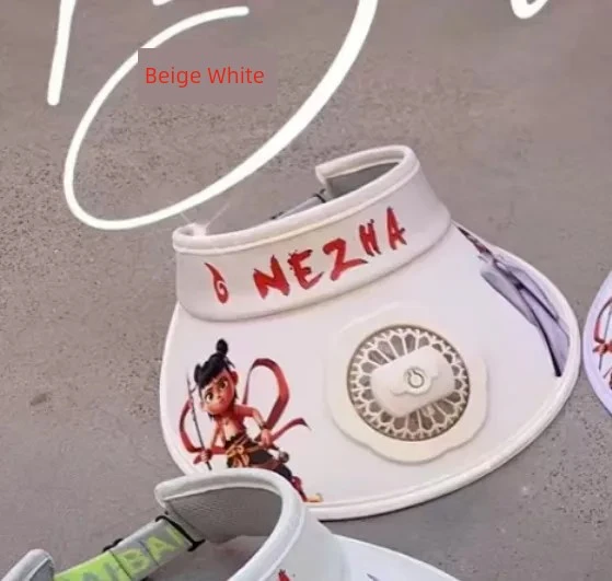 Çocuk 3D Nezha Şapka - Fanlı - Krem Beyazı