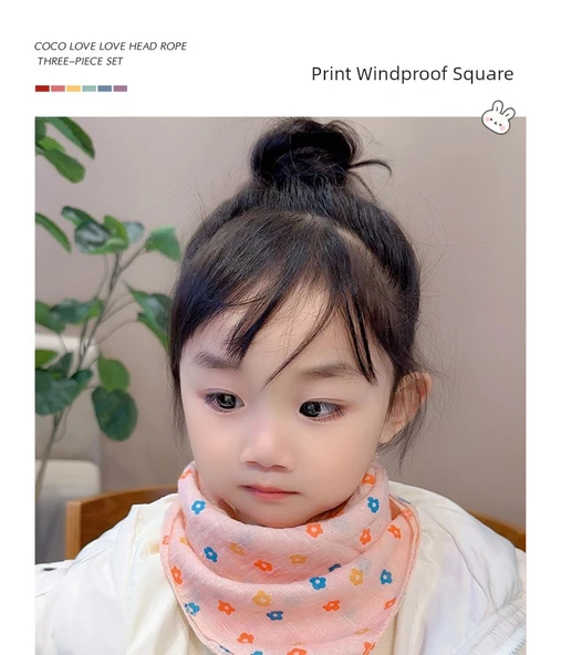 Kare Desenli Çocuk Fular - Çilek Desenli Pembe - Resim 7