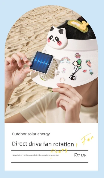 Çocuk Güneş Enerjili Şapka - Haki Yavru Kedi Desenli - Solar ve USB Şarjlı - 4000mAh - Resim 9