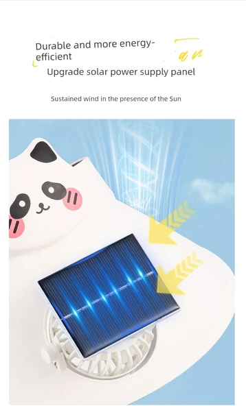 Çocuk Güneş Enerjili Şapka - Haki Yavru Kedi Desenli - Solar ve USB Şarjlı - 4000mAh - Resim 10