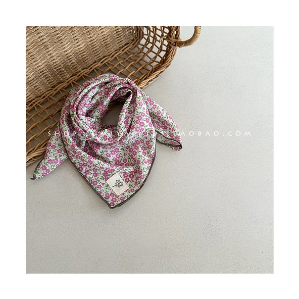 Çiçek Desenli Bebek Üçgen Fular - Pembe - 1-8 Yaş