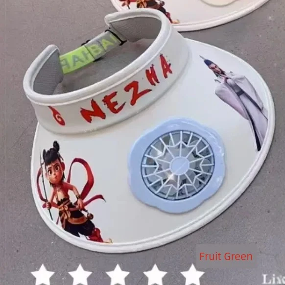 Çocuk 3D Nezha Şapka - Fanlı - Yeşil