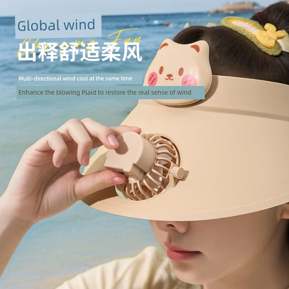 Çocuk Güneş Enerjili Şapka - Haki Yavru Kedi Desenli - Solar ve USB Şarjlı - 4000mAh - Resim 5