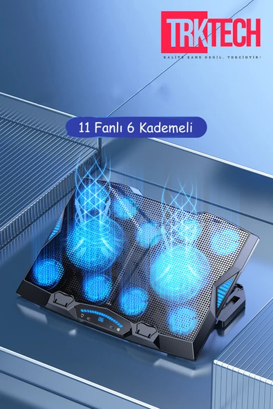 TrkTech 11 Fanlı Laptop Notebook Soğutucu Led Aydınlatmalı 17 inç 5 Kademeli Yüksekli Ayarı - 3