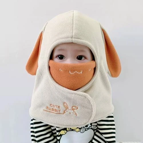 Bebek Kışlık Şapka - Sevimli Tavşan Model - Bej - 1-6 Yaş (45-53cm)
