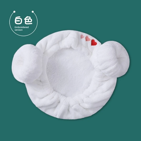 Bebek Saç Kurutma Bonesi - Mercan Polar - Beyaz Kalp 24x18cm (6+ Yaş)