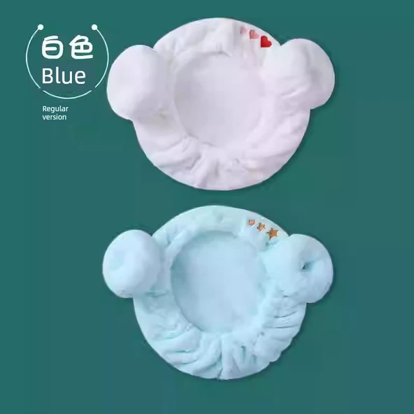 Bebek Saç Kurutma Bonesi - Mercan Polar - Beyaz + Mavi (1-6 Yaş)