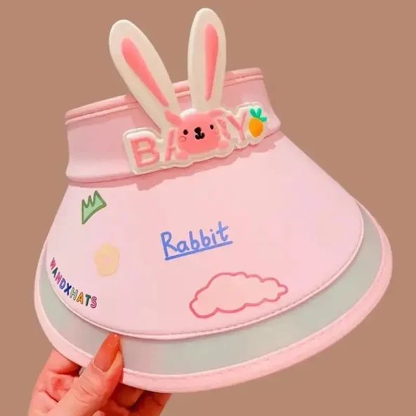 Çocuk Yazlık Güneş Koruma Şapkası - Buz İpek Tavşan Pembe