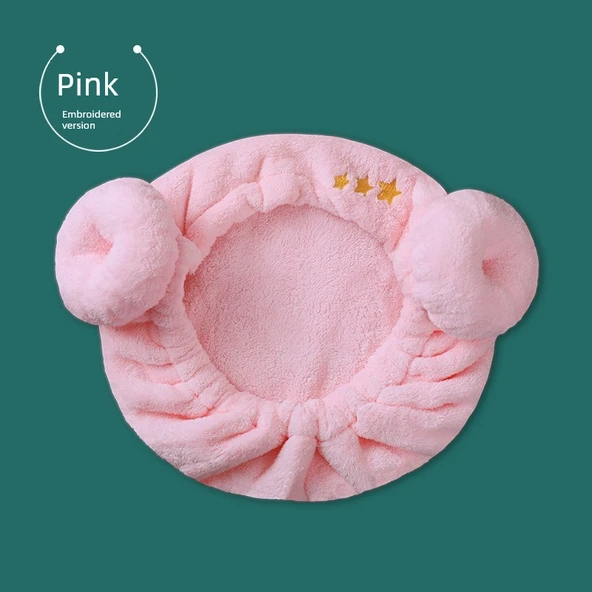 Bebek Saç Kurutma Bonesi - Mercan Polar - Pembe Yıldız 26x18cm (Yetişkin)