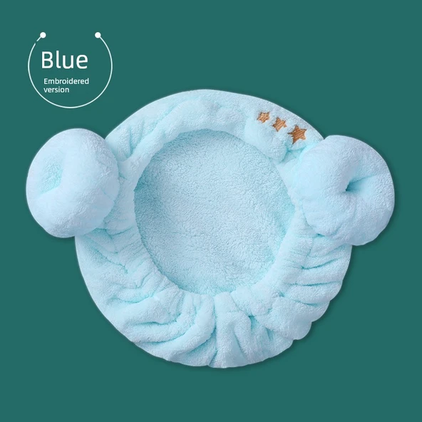 Bebek Saç Kurutma Bonesi - Mercan Polar - Mavi Yıldız 26x18cm (Yetişkin)