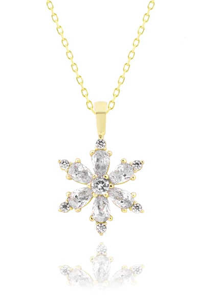 Kamelya Serisi Beyaz Kuars Taşlı Gümüş Kar Tanesi Kolye - 7
