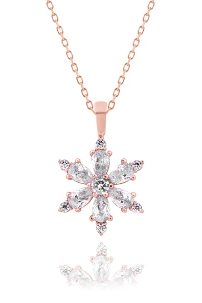 Kamelya Serisi Beyaz Kuars Taşlı Gümüş Kar Tanesi Kolye - 6