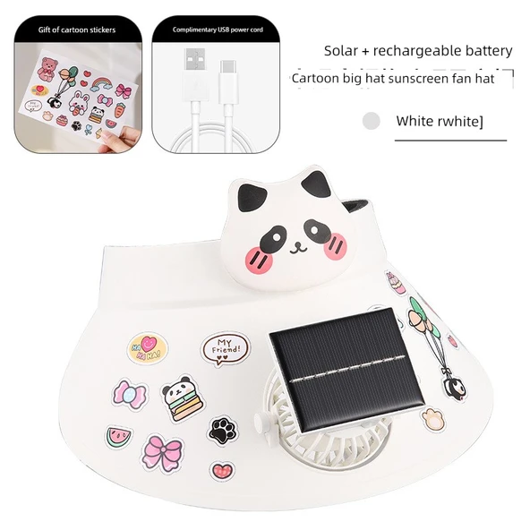 Çocuk Güneş Enerjili Fanlı Şapka - Beyaz Ayı Solar + Şarjlı 500mAh