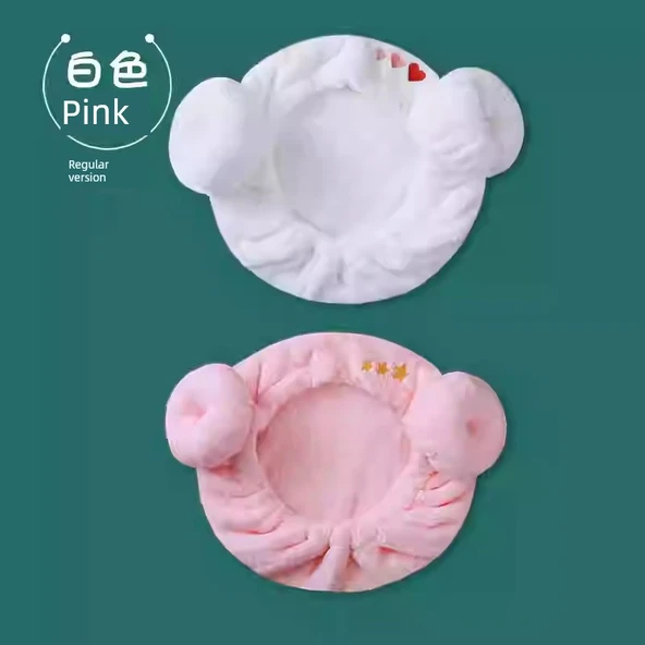 Bebek Saç Kurutma Bonesi - Mercan Polar - Beyaz + Pembe (1-6 Yaş)