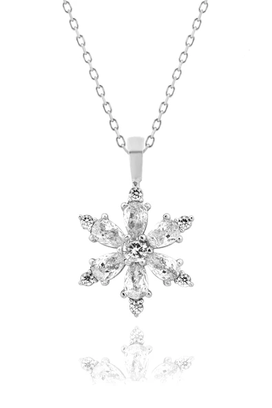 Kamelya Serisi Beyaz Kuars Taşlı Gümüş Kar Tanesi Kolye - 5