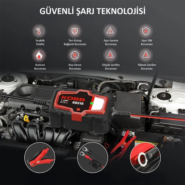 KOBB KBS1A 6V/12V 30Ah Akıllı Akü Şarj ve Akü Bakım / Desülfatör - 5