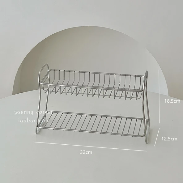Minimalist Çift Katmanlı Tezgah Üstü Raf - Küçük Boyut 32x18.5cm