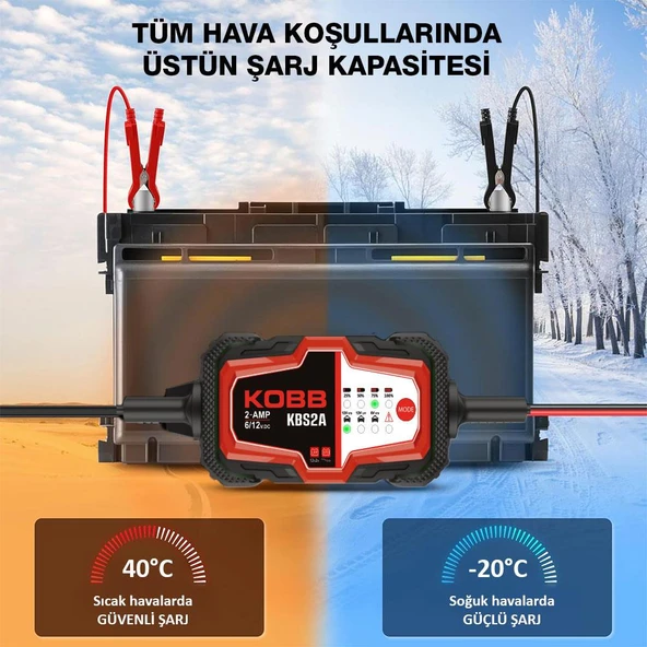 KOBB KBS2A 6V/12V 60Ah Akıllı Akü Şarj ve Akü Bakım / Desülfatör - 3