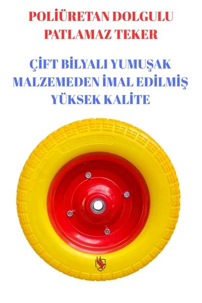 Adige Çift Bilyalı Patlamayan Yumuşak Dolgulu El Arabası Tekeri