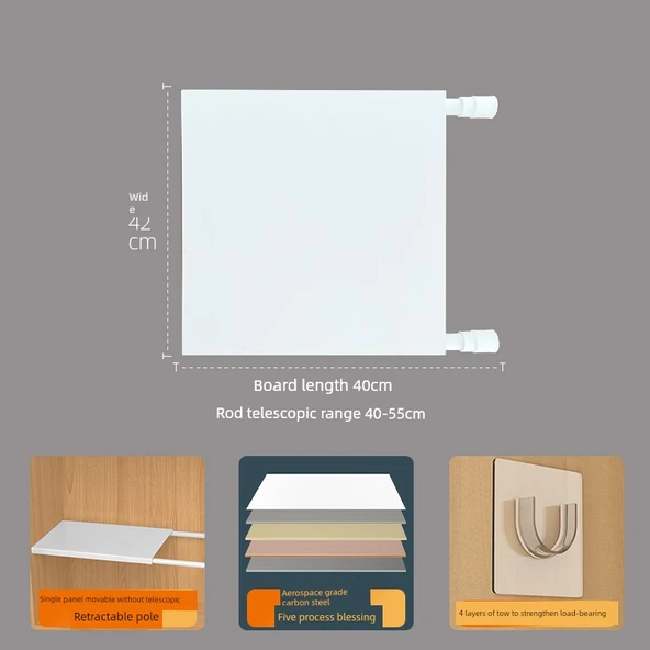 Mutfak Dolabı Rafı - 40-55cm Uzunluk, 42cm Genişlik, Sabit Panel, Teleskopik