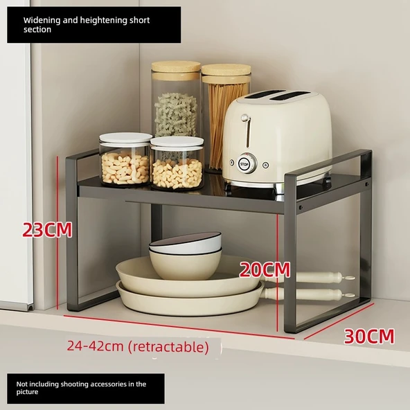 Mutfak Lavabo Dolabı Rafı - Stil 2 Siyah Genişletilmiş ve Yükseltilmiş Kısa Panel