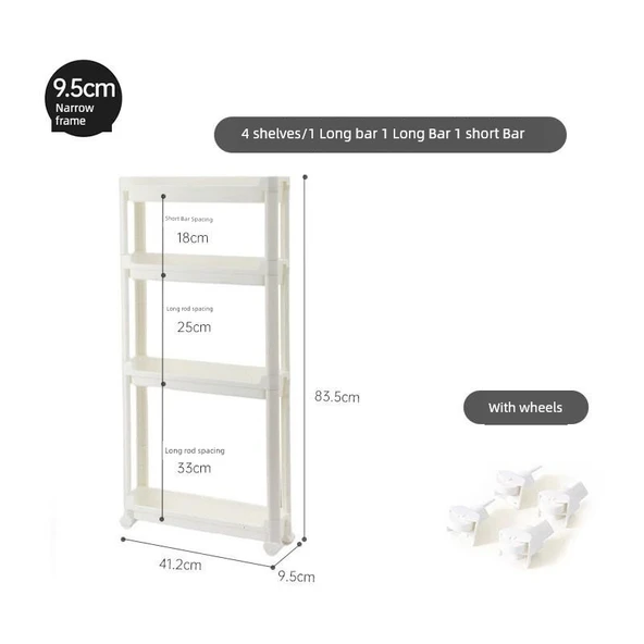Dar Boşluk Rafı - 9.5cm Genişlik - 4 Katlı (3 Çeşit Çubuklu)