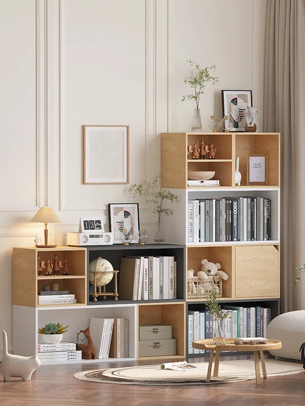 Minimalist Depolama Rafı Kitaplık - Büyük Ahşap Sarı Kapaklı - 3