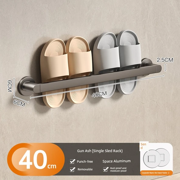 Deliksiz Alüminyum Banyo Havlu ve Terlik Rafı - Füme Tek Havluluk 40cm
