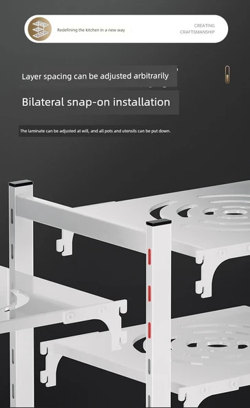 Mutfak Tencere Rafı - Tek Taraflı Metalik Gri 4 Katlı - Resim 9