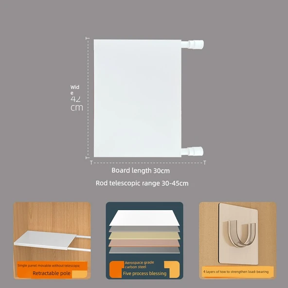 Mutfak Dolabı Rafı - 30-45cm Uzunluk, 42cm Genişlik, Sabit Panel, Teleskopik