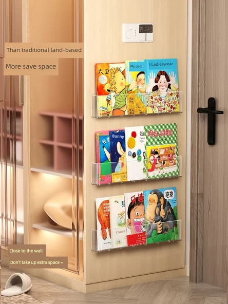 Duvara Monte Akrilik Kitaplık - 4'lü Paket + İz Bırakmayan Yapıştırıcı - 8