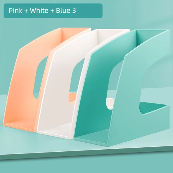 Minimalist Dosya Rafı - Beyaz, Mavi, Pembe (Set)