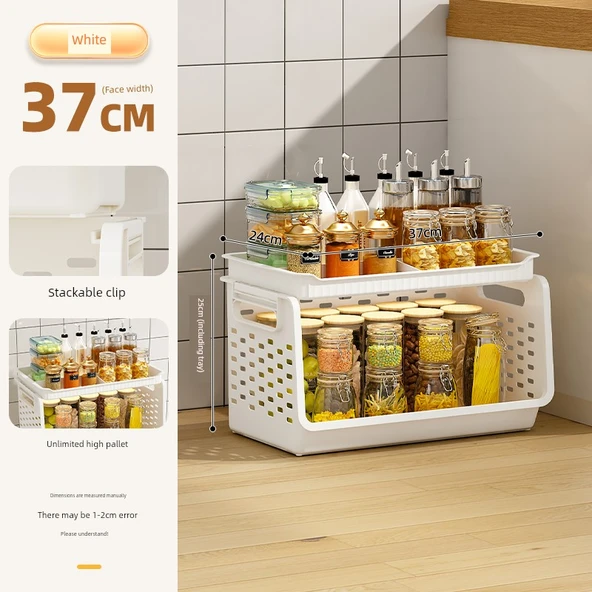 Mutfak Sebze Meyve Saklama Sepeti - 37 cm - Beyaz - 1 Katlı - Tekersiz