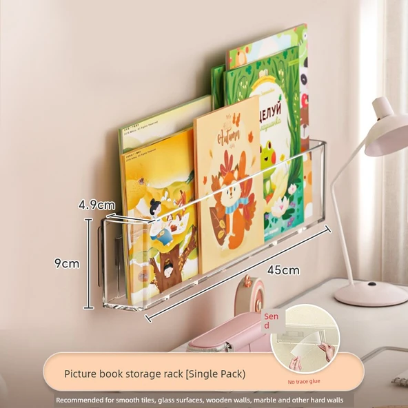 Duvara Monte Akrilik Kitaplık - 1'li Paket + İz Bırakmayan Yapıştırıcı