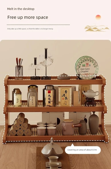 Çin Tarzı Rattan Çok Katmanlı Raf - Tam Panelli Üç Katlı Raf 30cm - 11