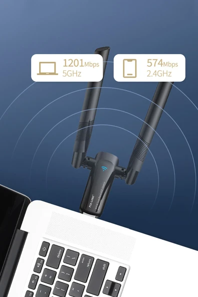 TrkTech Çift Antenli AX1800 Mbps Wifi6 Çift Antenli Yüksek Kazançlı Kablosuz USB Adaptörü - 2