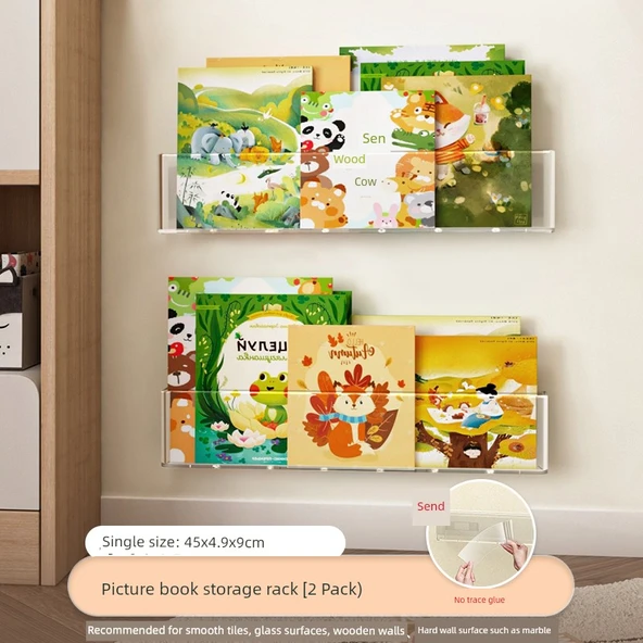 Duvara Monte Akrilik Kitaplık - 2'li Paket + İz Bırakmayan Yapıştırıcı