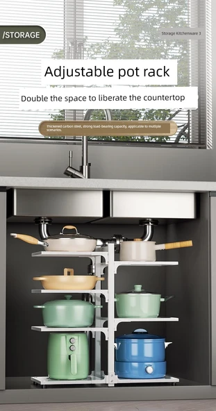 Mutfak Tencere Rafı - Tek Taraflı Metalik Gri 4 Katlı - Resim 7