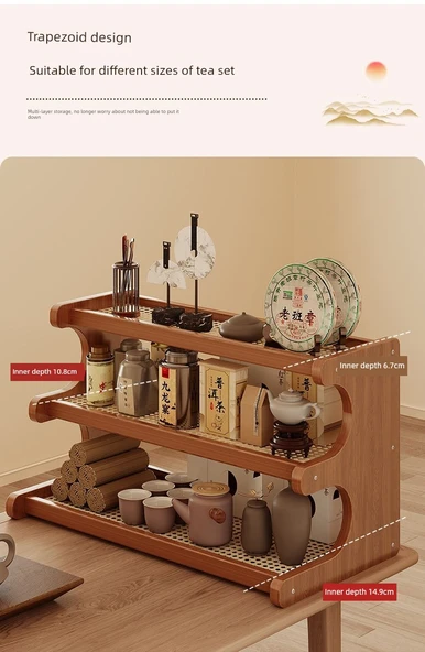 Çin Tarzı Rattan Çok Katmanlı Raf - Plastik Rattan İki Katmanlı 30cm - 9